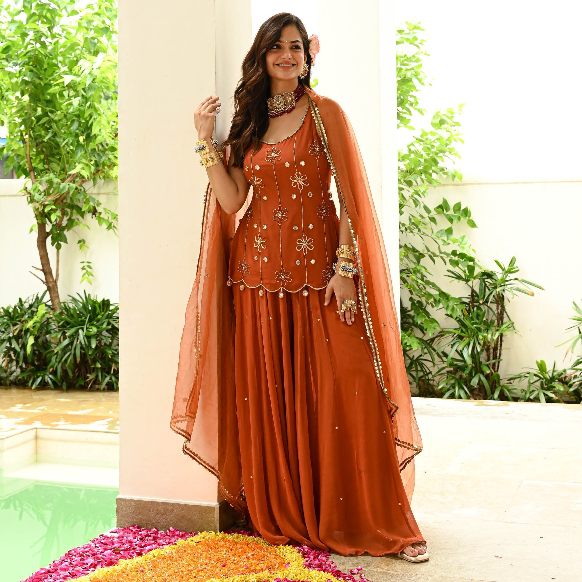 Royal Rust Orange Embroidered Suit Set for Festive Occasions