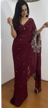 Modern Ready-to-Drape Saree with Embellished Blouse Design