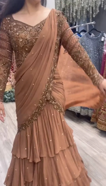 Averra Premium Threadwork Faux Georgette Lehenga Saree Set