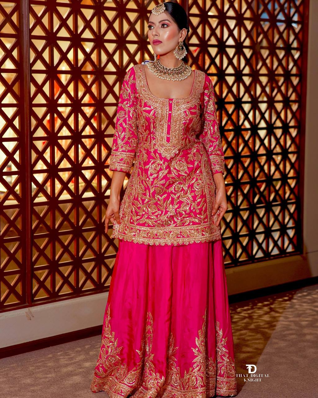 Heavy Chinon Silk Sharara Set with Codding Sequin Embroidery Set