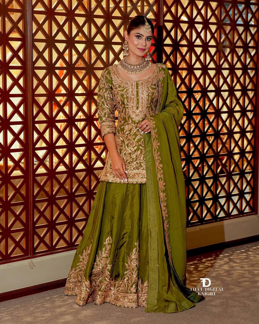 Heavy Chinon Silk Sharara Set with Codding Sequin Embroidery Set