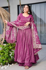 Stylish  Chinnon with Embroidery Zari Sequins Work Gown