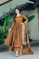 Stylish  Chinnon with Embroidery Zari Sequins Work Gown